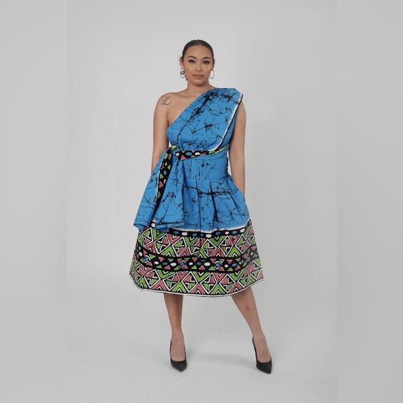 Blue Tribal Print Bohemian Handmade Infinity Midi Dress - Picture 2 of 4